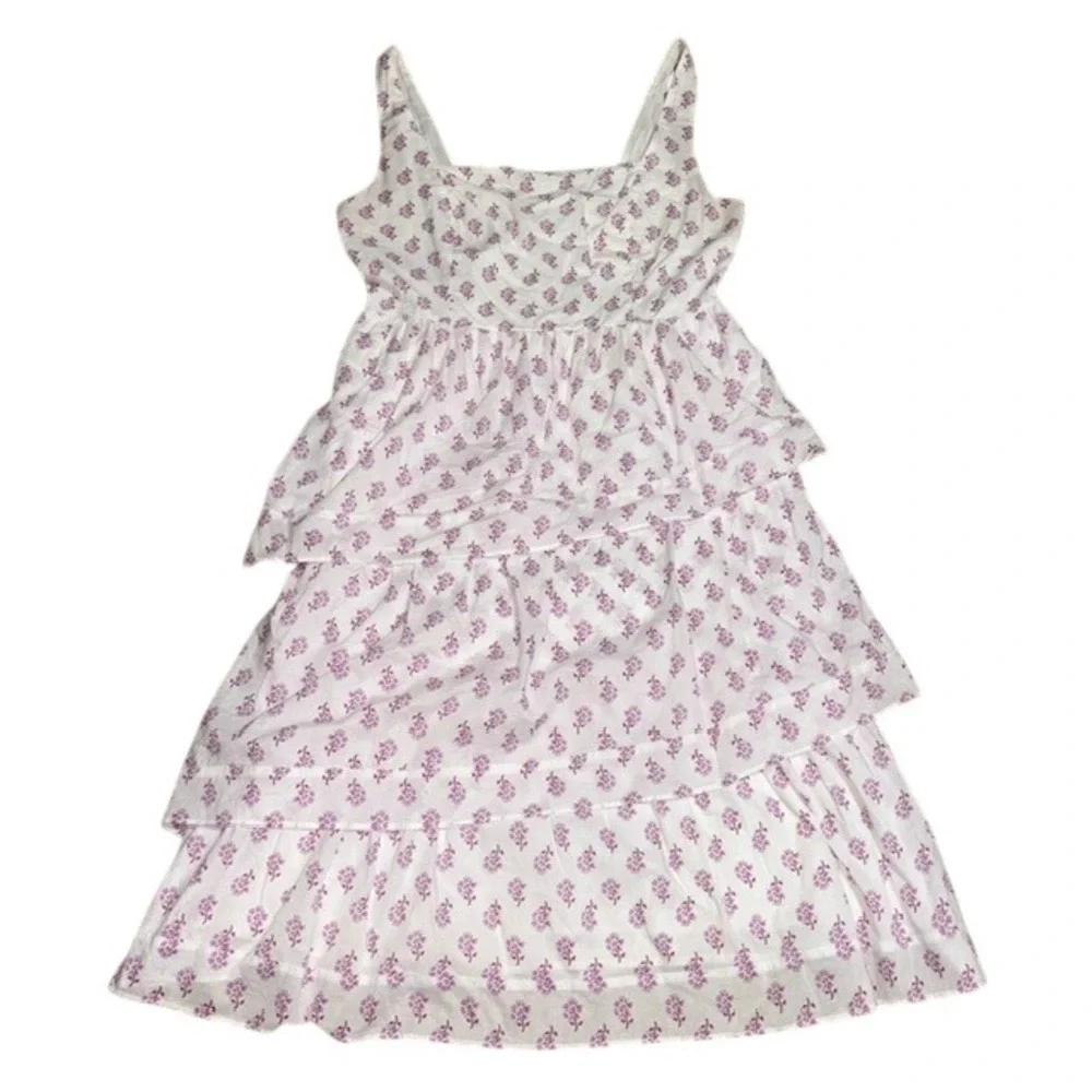 J. Crew Floral Tiered Midi Dress Sleeveless White Violet Storm 12